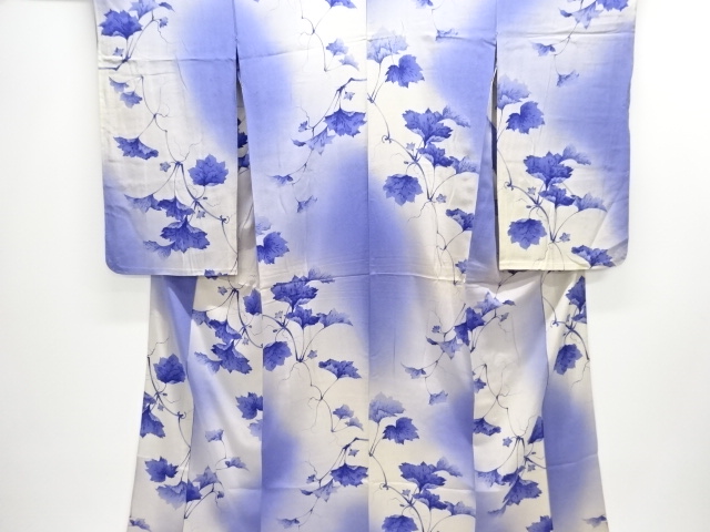 JAPANESE KIMONO / ANTIQUE HITOE KIMONO / TAISHO ROMAN STYLE / MON KINSHA / LEAVES